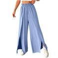 thumbnail image 1 of Chbgutlmr Flowy Pants for Women Ruffle Elastic Waist Side Slit Drawstring Lightweight Casual Trousers Trendy, 1 of 6