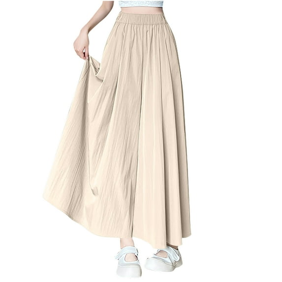 Chbgutlmr Flowy Pants for Women Wide Leg Elastic High Waist Solid Color Pantskirt Loose Casual Trousers