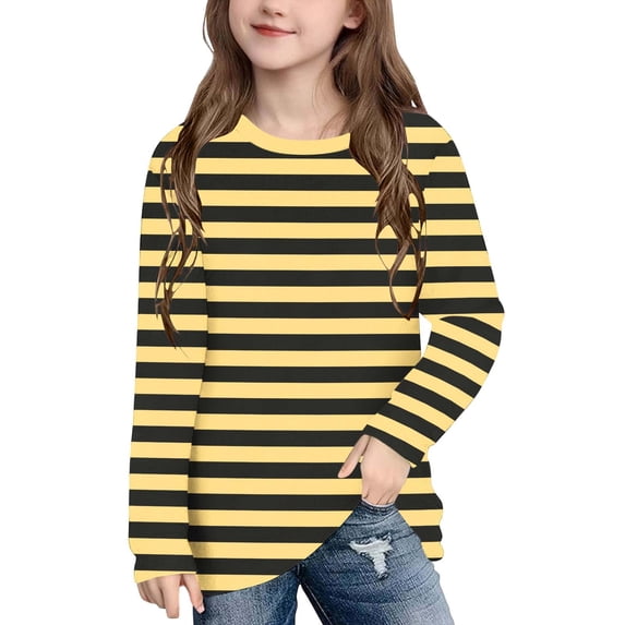 Chbgutlmr Girls Boys Striped Tops Long Sleeve Crew Neck T-Shirts Casual Loose Fall Comfy Trendy Color Blocked Kids Tops(13-14 Years,Yellow)