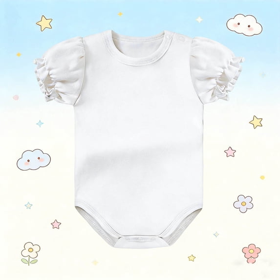 Chbgutlmr Girls Boys Unisex Rompers Puff Ruffled Short Sleeve Crew Neck Button Jumpsuit Casual Summer Comfy Cotton Lightweight Romper(24-36 Months,White)