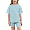 thumbnail image 1 of Chbgutlmr Girls Clothes 2 Piece Sets Summer Crewneck Tshirt Solid Color Shorts Kids Casual Outfits Oversized, 1 of 8