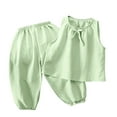 thumbnail image 1 of Chbgutlmr Girls Clothes 2pc Outfits Sleeveless Bowknot Cute Shirts Baggy Comfy Pants Children Casual Sets, 1 of 5