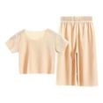 thumbnail image 1 of Chbgutlmr Girls Clothes Kids 2 Piece Outfits Summer Crewneck Short Sleeve Tops Pants Loose Casual Sets, 1 of 3