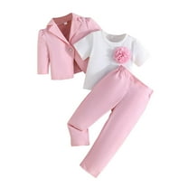 Chbgutlmr Girls Clothes Kids 3pc Sets Flower Tshirt Long Sleeve Blazer Jacket Cute Comfy Dressy Outfits