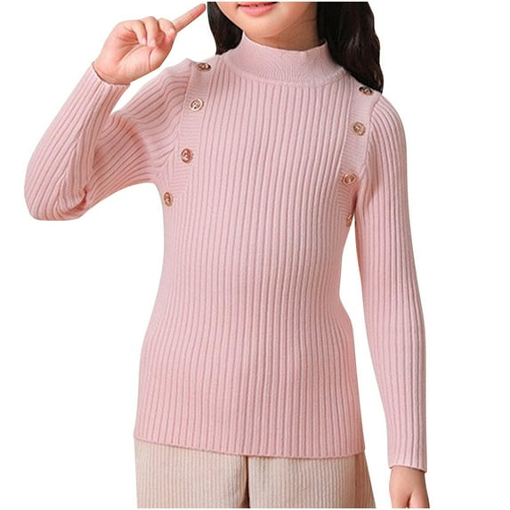 Chbgutlmr Girls Clothes Kids Sweaters Button Front Knit Cotton Thick Warm Slim Turtleneck Pullover Fall Winter