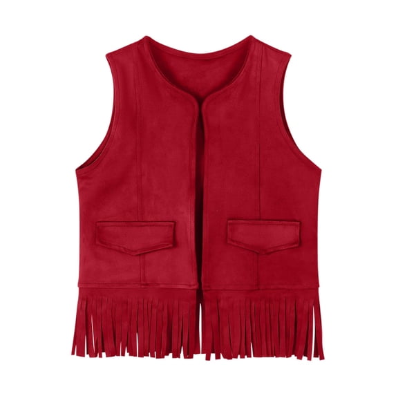 Chbgutlmr Girls Clothes Kids Vests Open Front Solid Color Fringe Bottom Trendy Outwear Tank Tops 3-12 Years