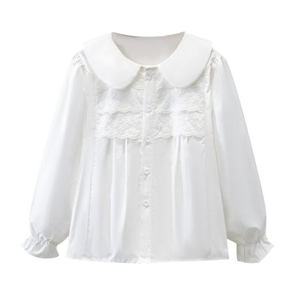 Chbgutlmr Girls Clothes Ruffle Long Sleeve Cute Shirts Kids Lapel Neck Button up Textured Fall Thin Blouses