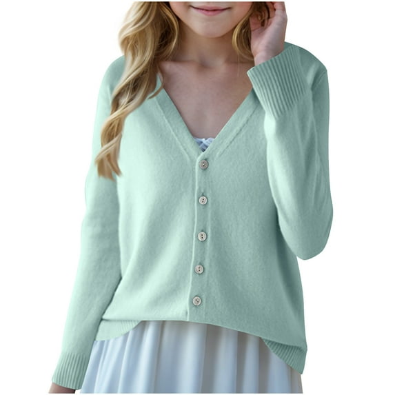 Chbgutlmr Girls Clothes V Neck Cardigans Fall Button up Solid Color Long Sleeve Knit Comfy Kids Sweaters