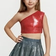 thumbnail image 1 of Chbgutlmr Girls Dance Tank Tops Sleeveless One-Shoulder Metallic Sparkle Crop Tops Casual Dressy Performance Outfits for 3-16 Years Kids, 1 of 4