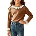 thumbnail image 1 of Chbgutlmr Girls Ribbed Tops Long Sleeve Lace Patchwork Crew Neck T-Shirts Casual Loose Fall Dressy Blouse Tops, 1 of 5