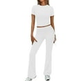 thumbnail image 1 of Chbgutlmr Going Out Outfits for Women 2 Piece Crewneck Short Sleeve T Shirts Ruched Flare Pants Slim Sets, 1 of 9