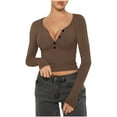 thumbnail image 1 of Chbgutlmr Going out Tops for Women Button V Neck Tight Long Sleeve Shirts Slim Comfy Basic Crop Tops, 1 of 6