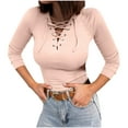 thumbnail image 1 of Chbgutlmr Going out Tops for Women Tie Front Long Sleeve Ribbed Shirts Slim Comfy Tight Stretchy Tops, 1 of 7