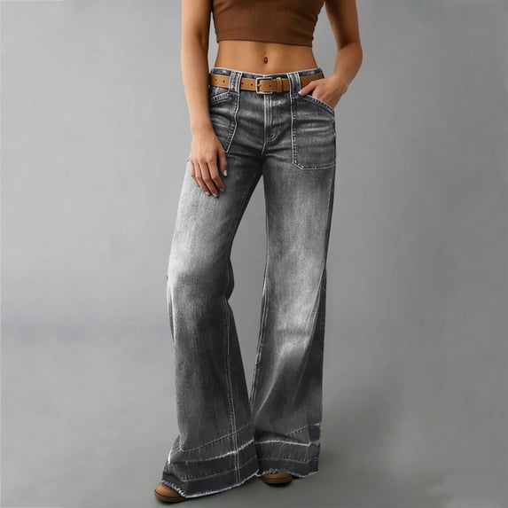 Chbgutlmr High Waisted Jeans for Women Bell Bottom Flare Pants Casual Loose Summer Trendy Trousers with Pockets