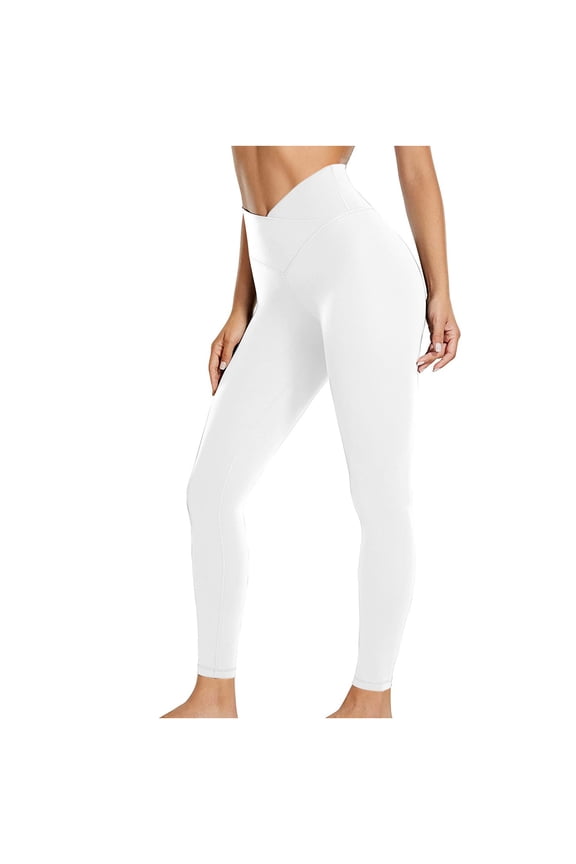 High Waisted Leggings for Women Cross Front Slim Fitted Yoga Pants Casual Comfy Stretch Workout Pants