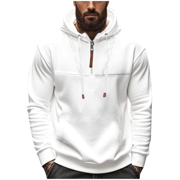 Chbgutlmr Hoodies for Men Drawstring Long Sleeve Fitting Quarter Zipper Pullover Fall Casual Solid Color Hooded Sweatshirt