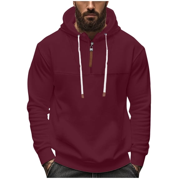 Chbgutlmr Hoodies for Men Drawstring Long Sleeve Fitting Quarter Zipper Pullover Fall Casual Solid Color Hooded Sweatshirt