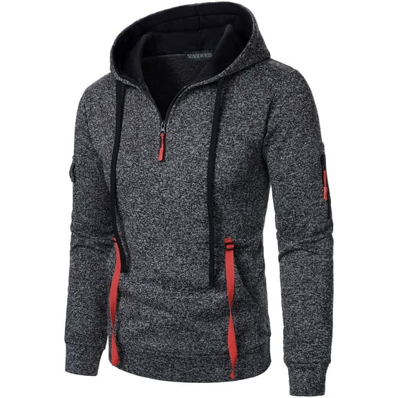 Chbgutlmr Hoodies for Men Quarter Zip Long Sleeve Drawstring Hooded Sweatshirt Slim Fitting Workout Athletic Pullover