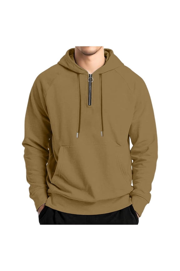 Hoodies for Men Quarter Zip Raglan Long Sleeve Drawstring Hooded Pullover with Pockets Fall Casual Sweatshirt