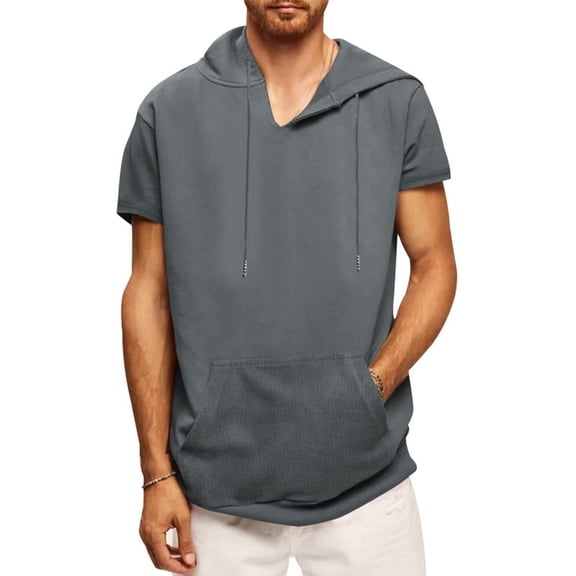 Chbgutlmr Hoodies for Men Short Sleeve Drawstring Pullover Casual Summer Loose Comfy Shirts with Pockets