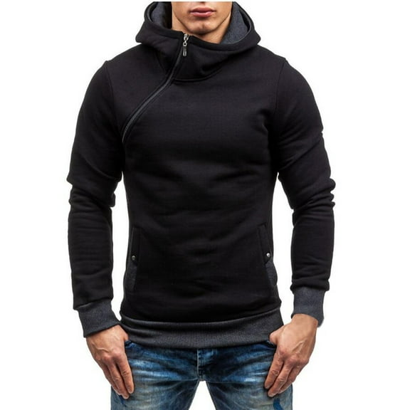 Chbgutlmr Hoodies for Men Slant Zipper Long Sleeve Slim Fitting Sweatshirt Color Block Casual Stylish Pullover with Pockets