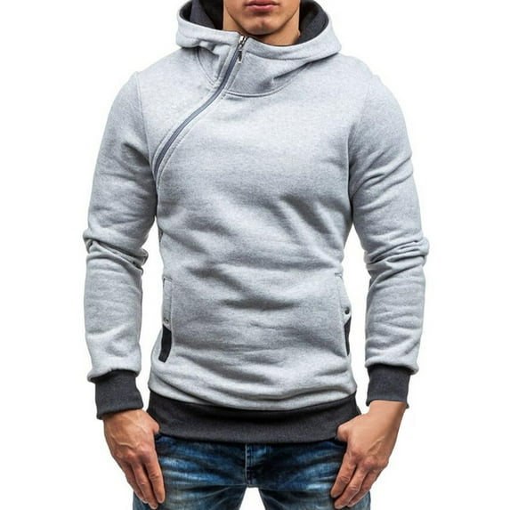 Chbgutlmr Hoodies for Men Slant Zipper Long Sleeve Slim Fitting Sweatshirt Color Block Casual Stylish Pullover with Pockets
