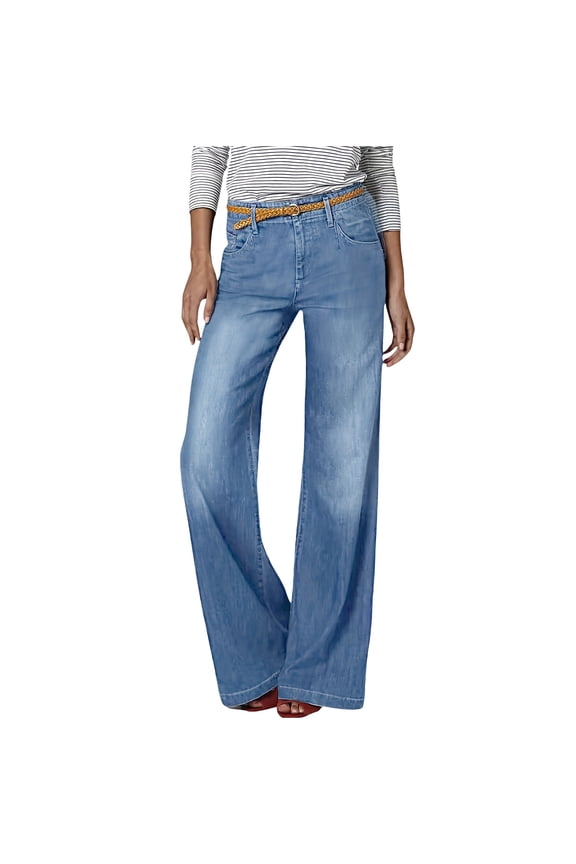 Jeans for Women High Rise Button Waist Straight Leg Pants Casual Loose Basic Dailywear Pants with Pockets