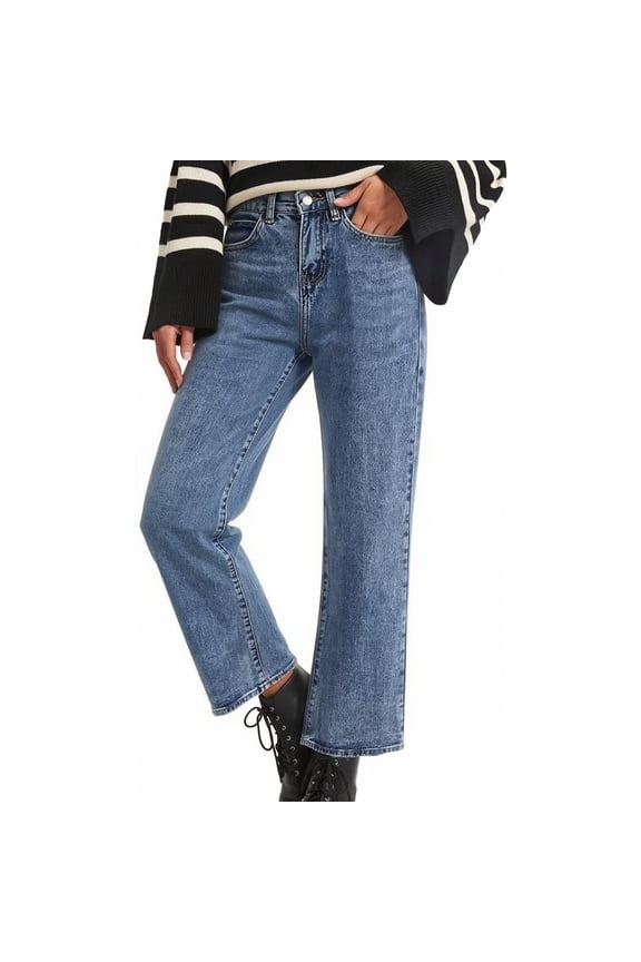 Jeans for Women High Waist Flat Front Straight Leg Denim Pants Casual Loose Summer Trendy Pants