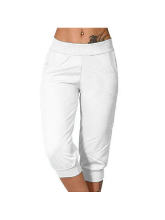 Joggers for Women Capri Elastic Waist Baggy Sports Gym Pants Fitting Workout Cropped Trousers