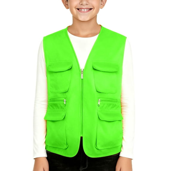 Chbgutlmr Kids Cargo Explore Vest Outdoor Activity Vests Sleeveless V Neck Full Zipper Tops with Multi Pockets Casual Travel Outwear