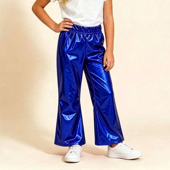 Chbgutlmr Kids Pants Metallic Performance Pants High Elastic Waist Bell Bottom Flare Pants Trendy Dressy Trousers