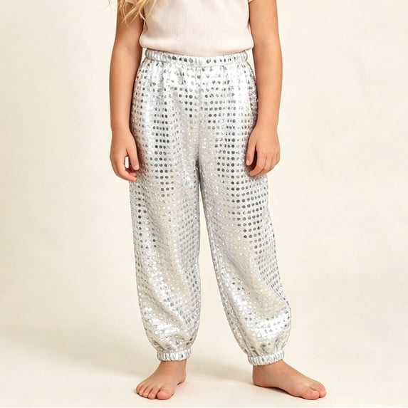 Chbgutlmr Kids Pants Sequin Patchwork Trousers Cinch Bottom High Elastic Waist Pants Casual Glitter Performance Dance Pants