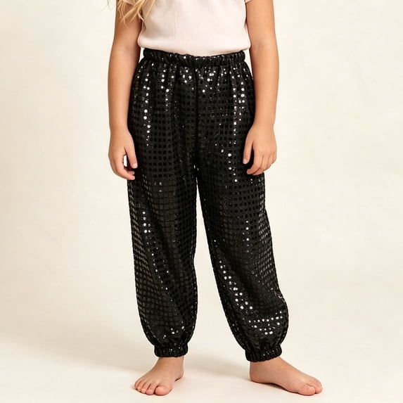 Chbgutlmr Kids Pants Sequin Patchwork Trousers Cinch Bottom High Elastic Waist Pants Casual Glitter Performance Dance Pants