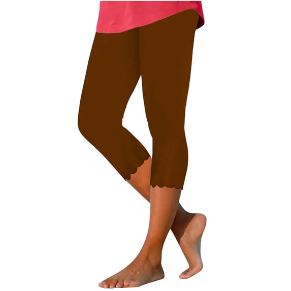 Chbgutlmr Leggings for Women Capris Silm Fitting Comfy Solid Color Cropped Casual Workout Trousers Summer