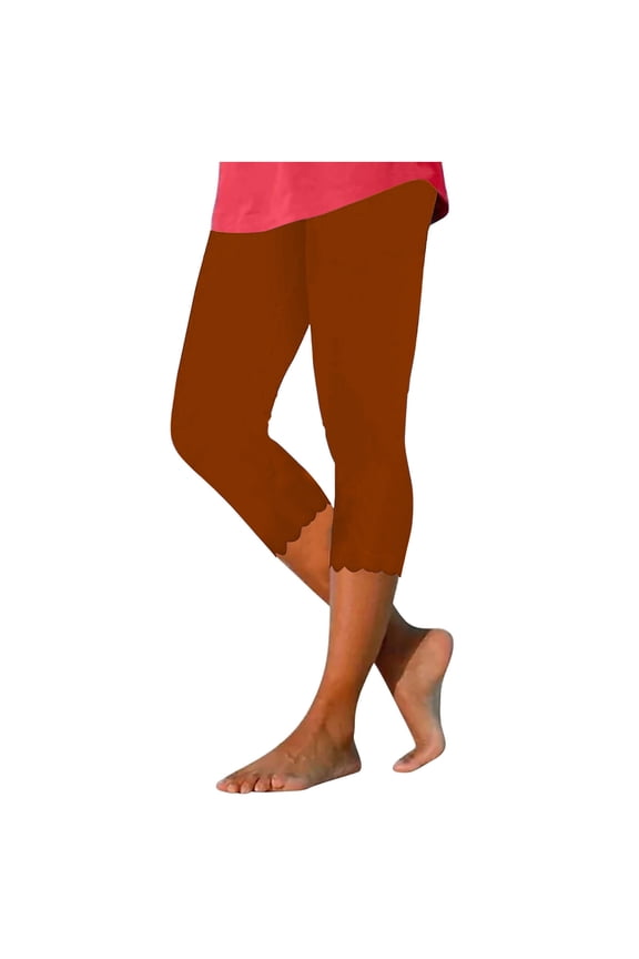 Leggings for Women Capris Silm Fitting Comfy Solid Color Cropped Casual Workout Trousers Summer