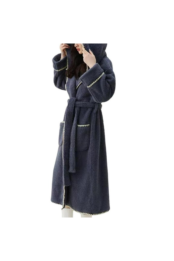 Long Robes for Women Fuzzy Fleece Bathrobe Nightgown Fall Winter Robes with Pockets