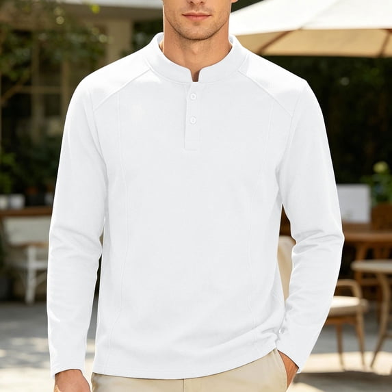 Chbgutlmr Long Sleeve Shirts for Men Mock Neck Button T-Shirts Casual Loose Fall Comfy Solid Color Shirts