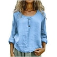 thumbnail image 1 of Chbgutlmr Long Sleeve Shirts for Women Crew Neck Button Casual Blouses Loose Plain Light Weight Tops, 1 of 6