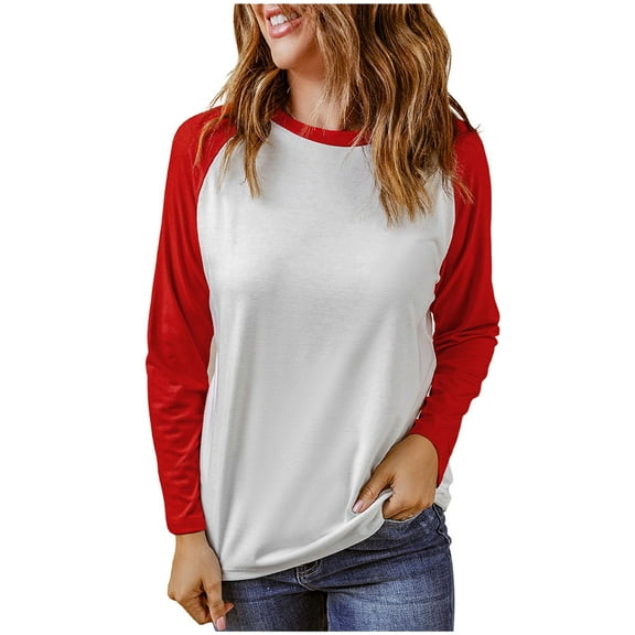 Chbgutlmr Long Sleeve Shirts for Women Crewneck Color Block Casual Comfy Blouses Tops Loose Sports Tshirts