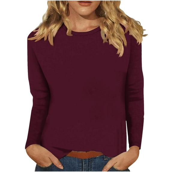 Chbgutlmr Long Sleeve Shirts for Women Dressy Casual Basic Solid Color Tops Crewneck Comfy Blouses Fall
