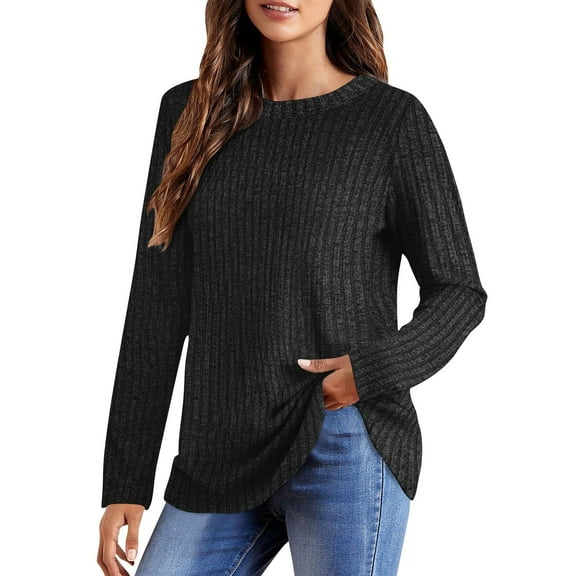 Chbgutlmr Long Sleeve Shirts for Women Ribbed Loose Casual Comfy Crew Neck Blouses Fall Winter Plain Tops