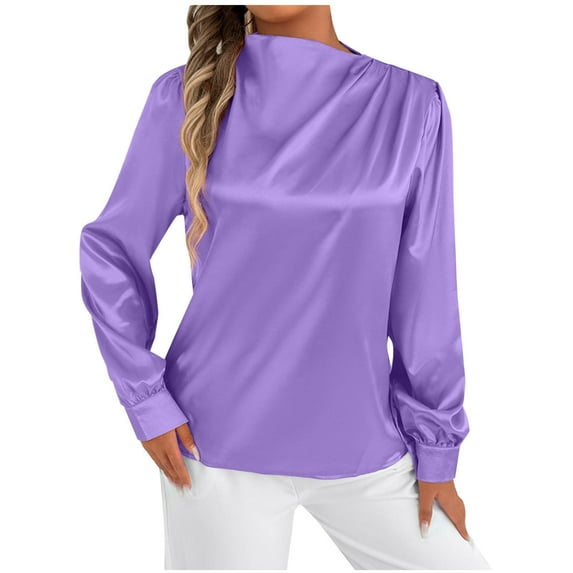 Chbgutlmr Long Sleeve Shirts for Women Ruched Business Casual Work Tops Solid Color Fall Trendy Blouses