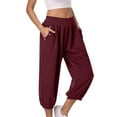 thumbnail image 1 of Chbgutlmr Lounge Pants for Women Capri Ruched High Waist Button Loose Casual Comfy Trousers with Pockets, 1 of 8