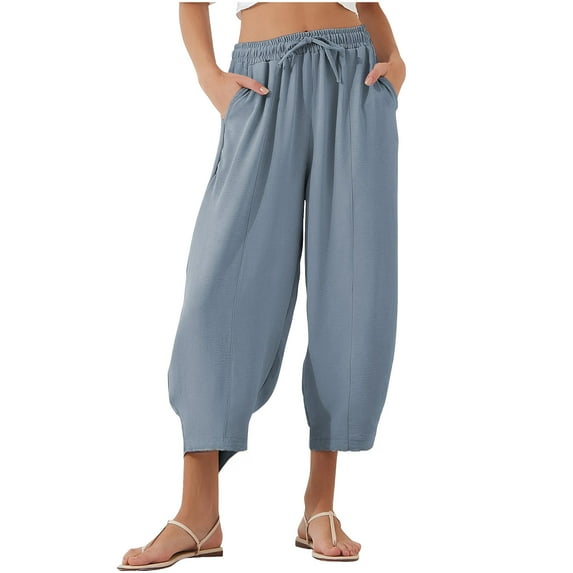 Chbgutlmr Lounge Pants for Women Drawstring Elastic Mid Rise Waist Lightweight Loose Casual Trousers