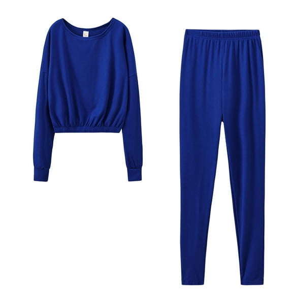 Chbgutlmr Lounge Sets for Women 2 Piece Long Sleeve Scoop Neck Crop Top Elastic Waist Pleated Pants Casual Fall Comfy Outfits