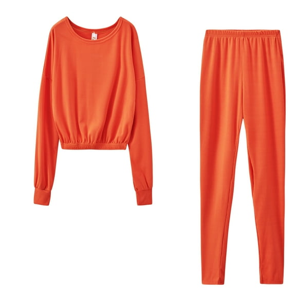 Chbgutlmr Lounge Sets for Women 2 Piece Long Sleeve Scoop Neck Crop Top Elastic Waist Pleated Pants Casual Fall Comfy Outfits