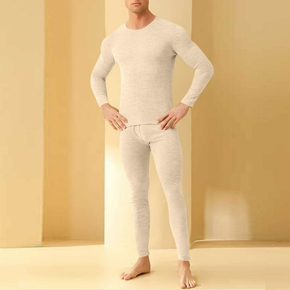 Chbgutlmr Men Thin Thermal Underwear Set Crew Neck Long Sleeve Tops Ankle Length Leggings Casual Comfy Stretch Winter Outfits