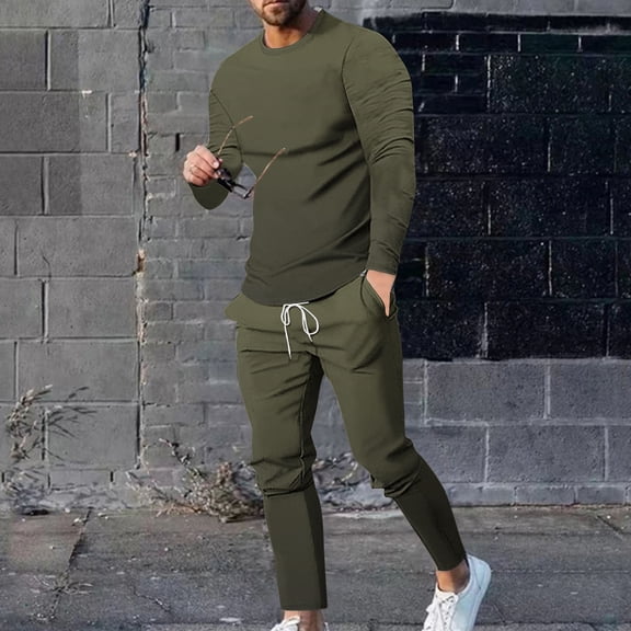 Chbgutlmr Men's 2 Pieces Outfits Long Sleeve Crew Neck Gradient Pullover Drawstring Elastic Waist Pants Casual Fitted Comfy Sets