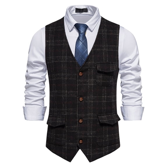 Chbgutlmr Men's Casual Business Vests Sleeveless V Neck Button down Waistcoat Comfy Work Office Tweed Vintage Vests