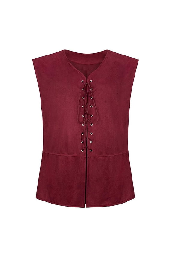 Men's Medieval Renaissance Vests Pirate Gothic Waistcoat Sleeveless Drawstring Tie Front Vests Casual Vintage Vests